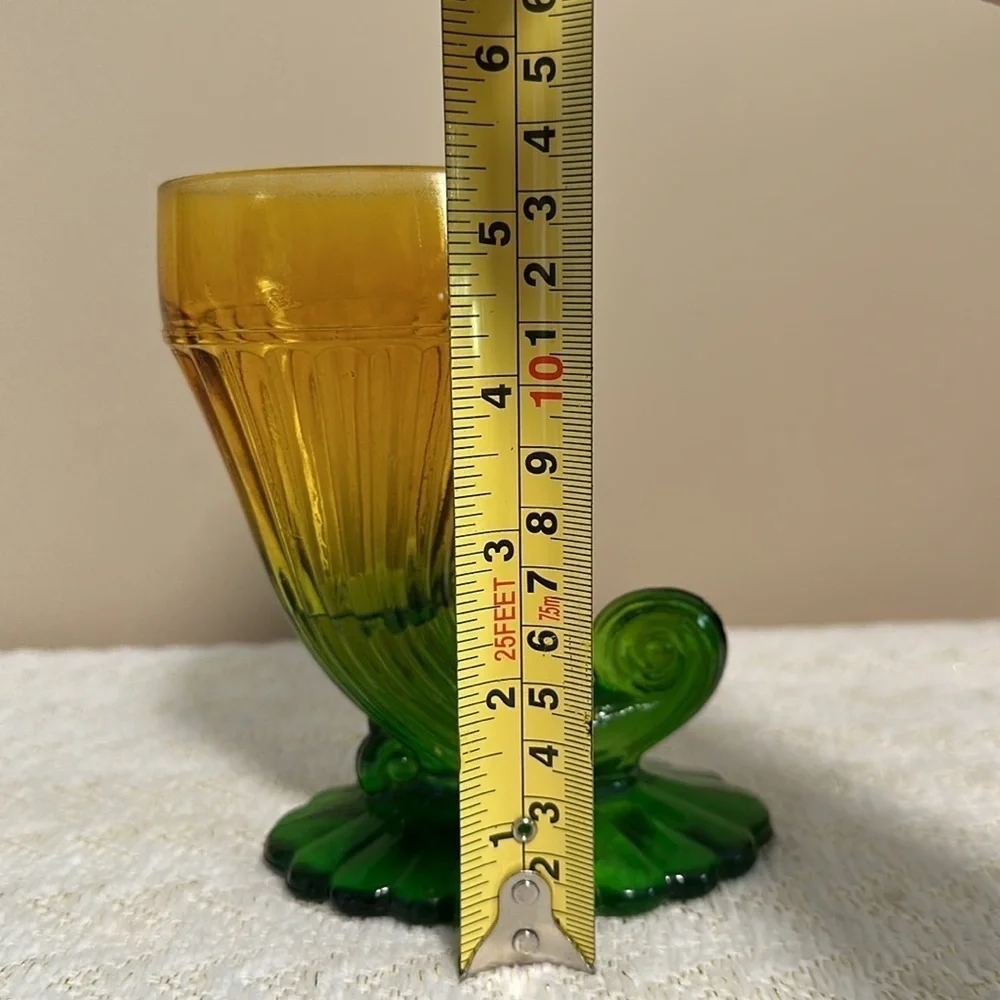 Vintage Cornucopia Vase Amber and Green Glass Horn Of Plenty Vase